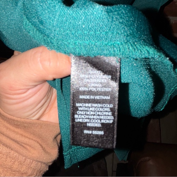 Express Emerald Green V-Neck Midi Bodycon Dress w/ Open Lace up Back Sz 2 - Picture 7 of 7